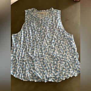 LOFT Women’s Blue and White Butterfly Sleeveless Shell Top, size XXL